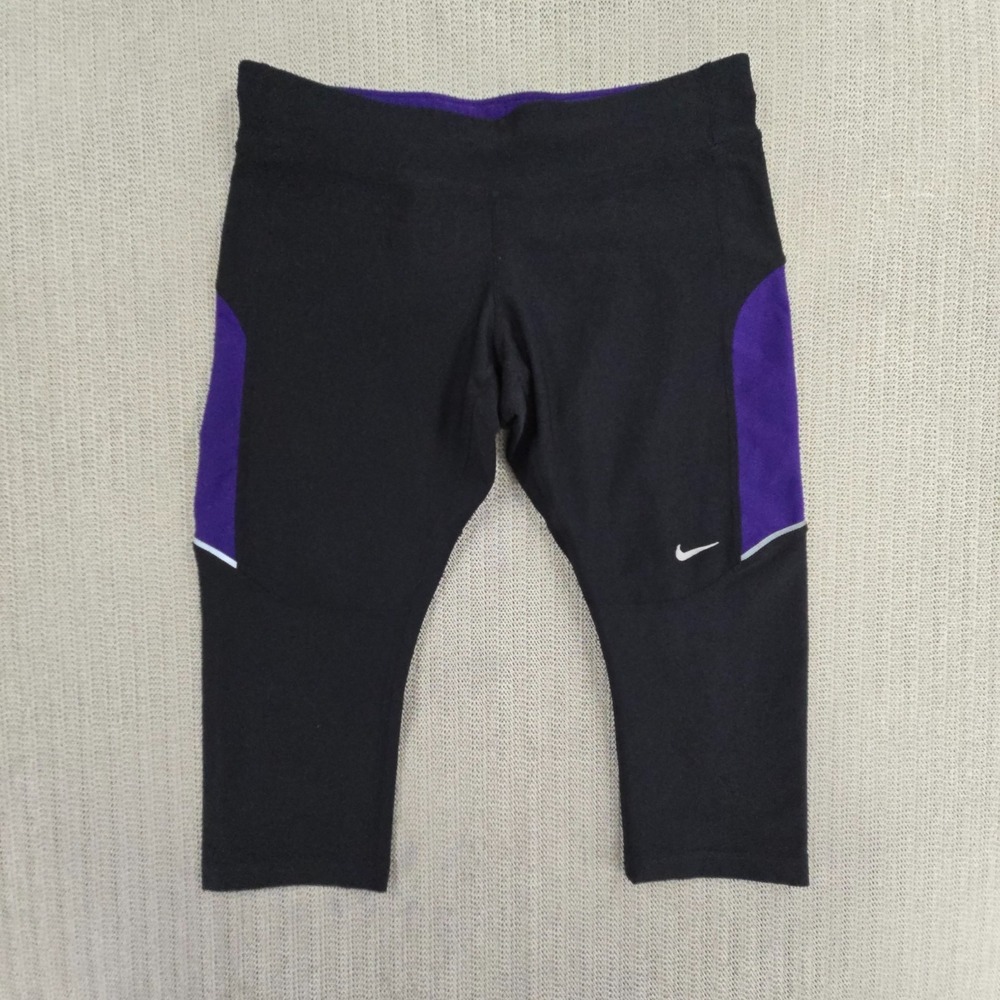 Nike Stay Warm Capri Leggings Womens Medium Black Purple Dri-FIT Running Active